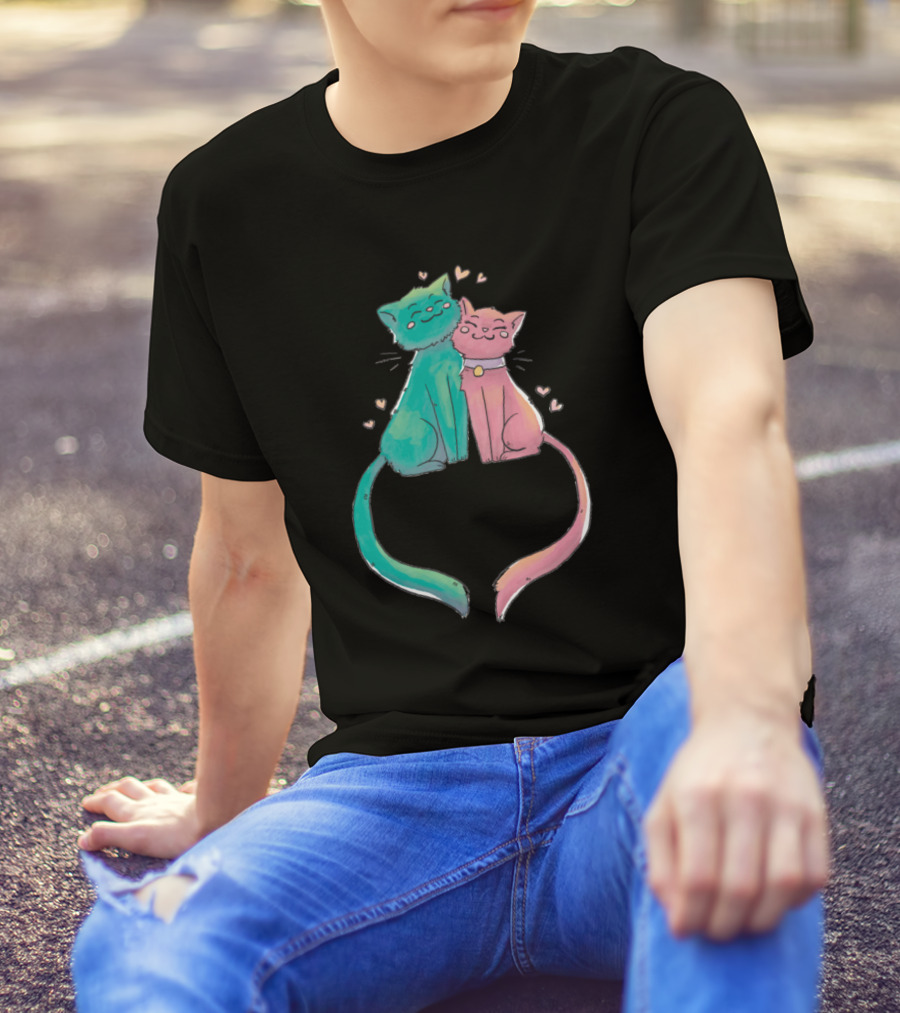 Potter Cats Colorful Feline Love With Heart Tails T-Shirt