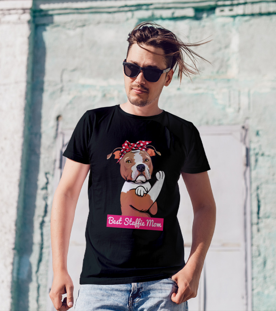 Best Staffie Mom Retro American Staffordshire Terrier Dog T-Shirt