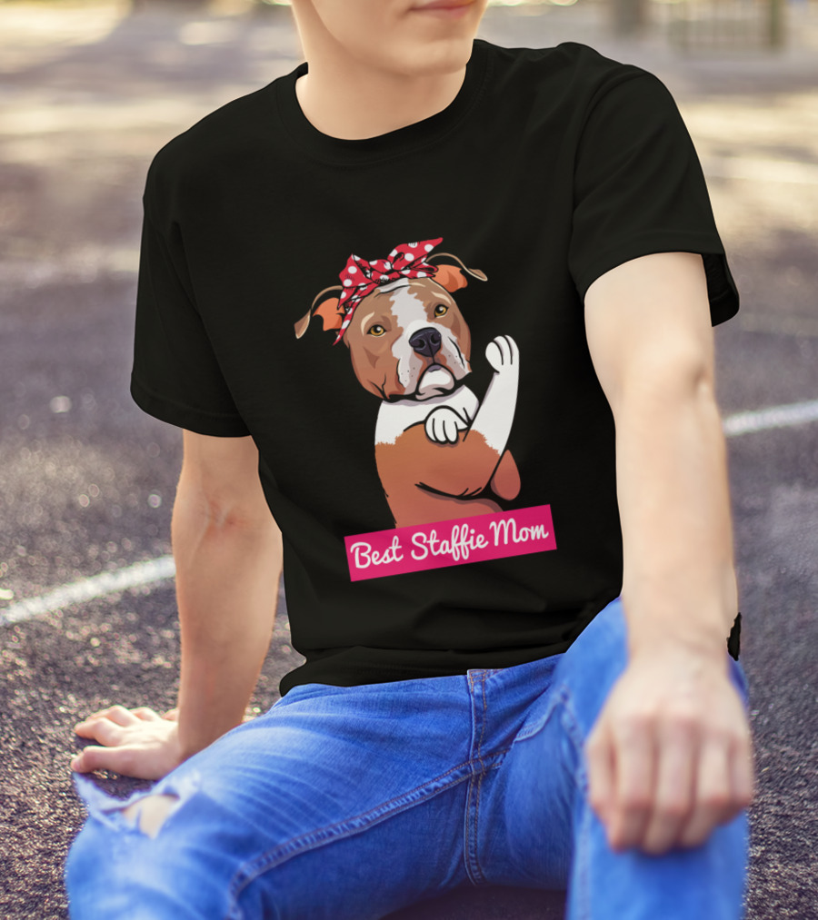 Best Staffie Mom Retro American Staffordshire Terrier Dog T-Shirt