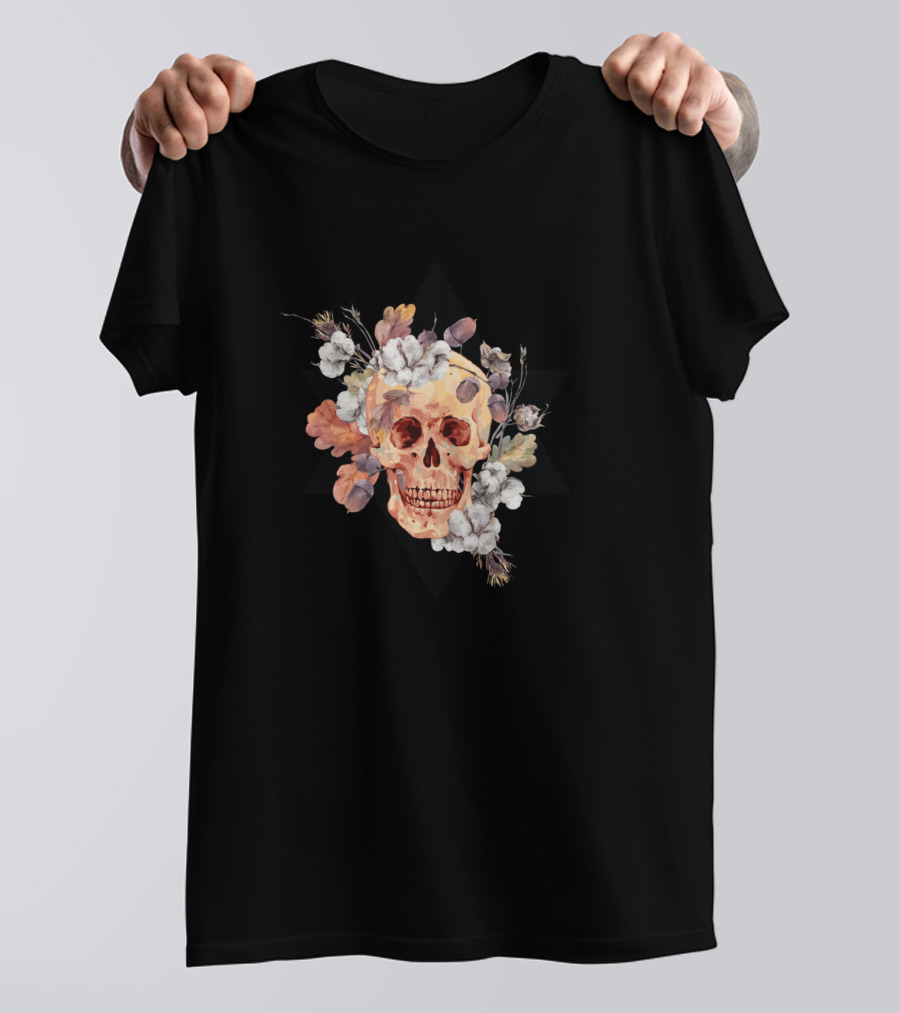 Skull With Floral Watercolor Boho Vibe T-Shirt