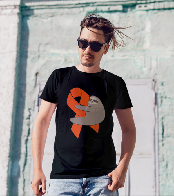 Sloth Hugging Orange Ribbon Multiple Sclerosis Awareness T-Shirt