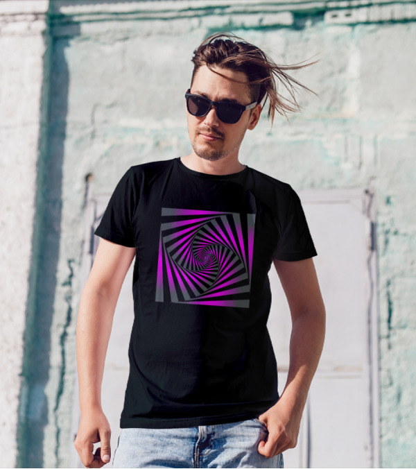 Striped Optical Pink And Black Swirl T-Shirt