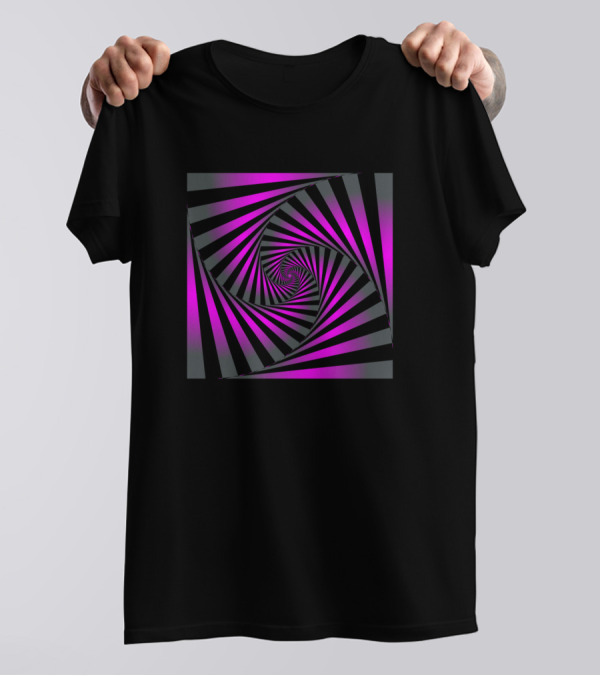 Striped Optical Pink And Black Swirl T-Shirt