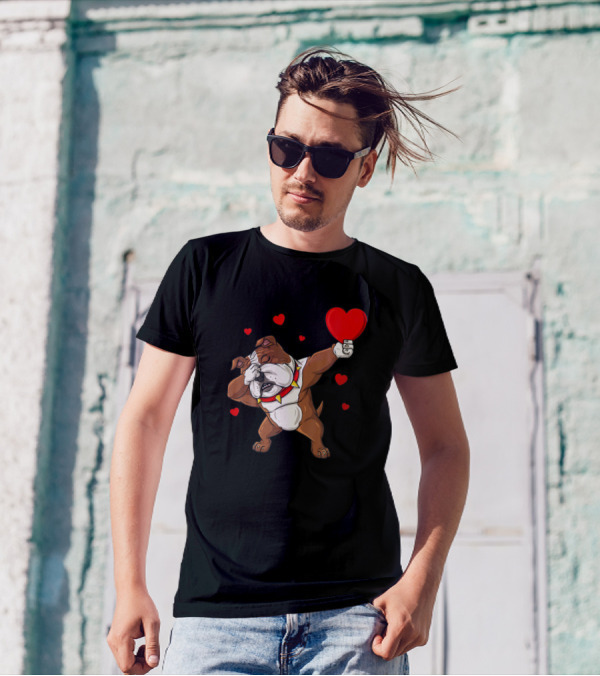 Valentines Day Love Heart Dabbing Bulldog T-Shirt