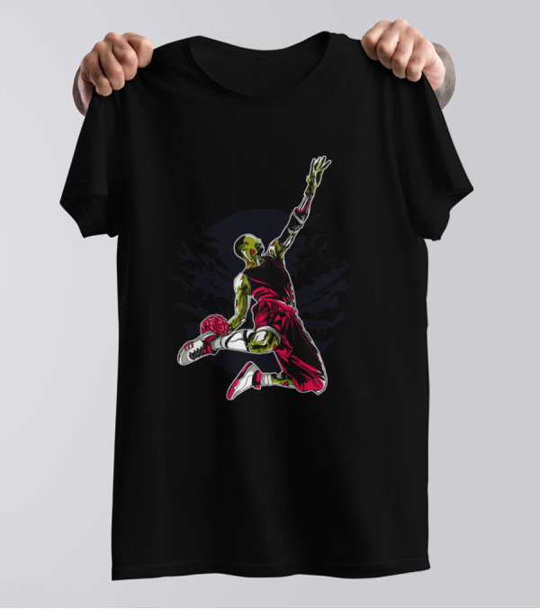 Zombie Basketball Player Slam Dunking With Brain In Hand T-Shirt