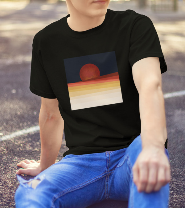 Red Moon Desert Landscape Horizon Sunset T-Shirt