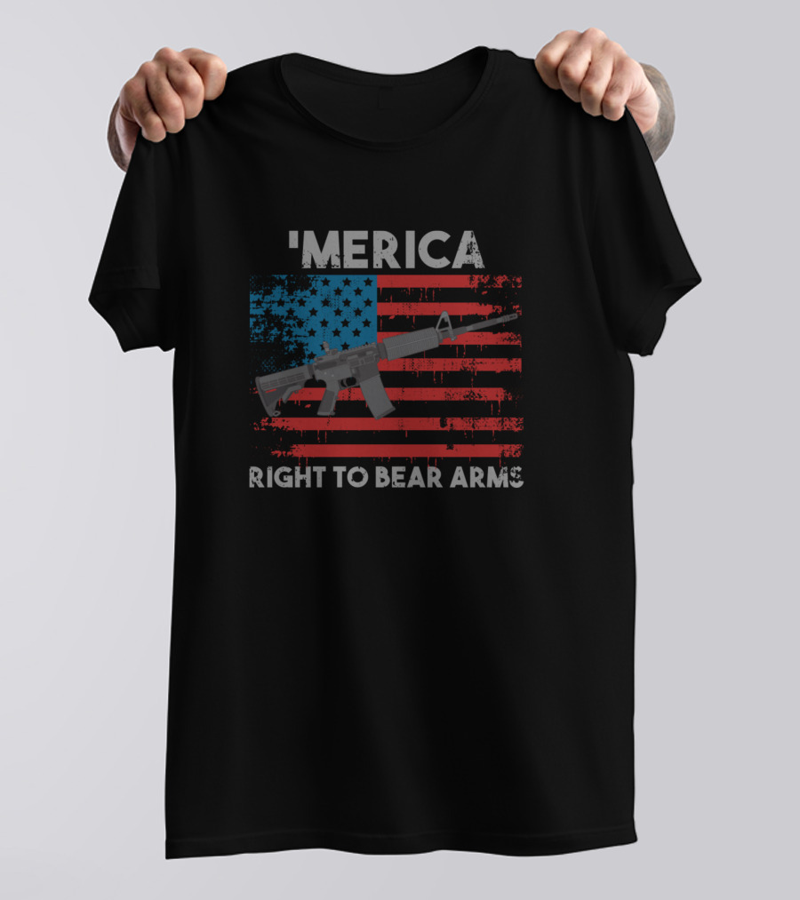 'Merica Right To Bear Arms American Flag Gun T-Shirt