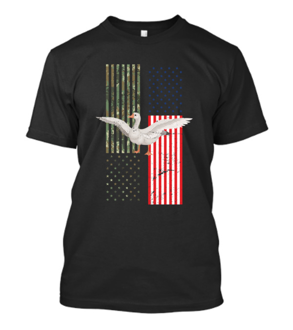 American Flag Goose With Camouflage And Stars Stripes T-Shirt