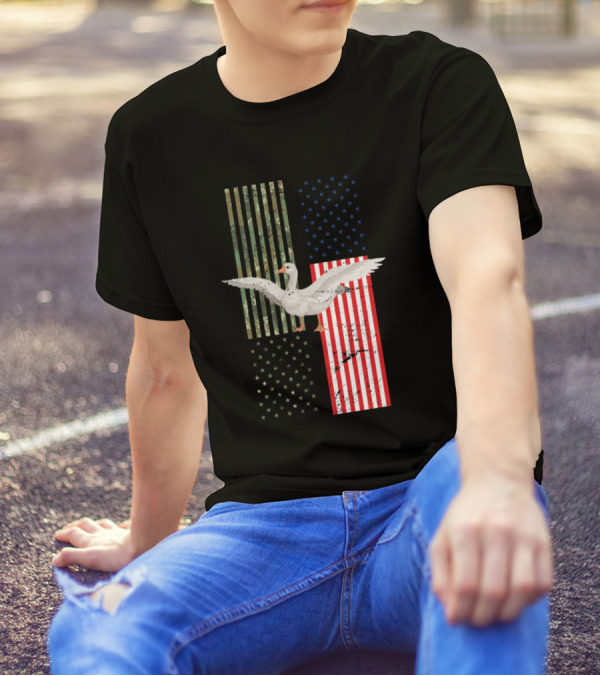 American Flag Goose With Camouflage And Stars Stripes T-Shirt