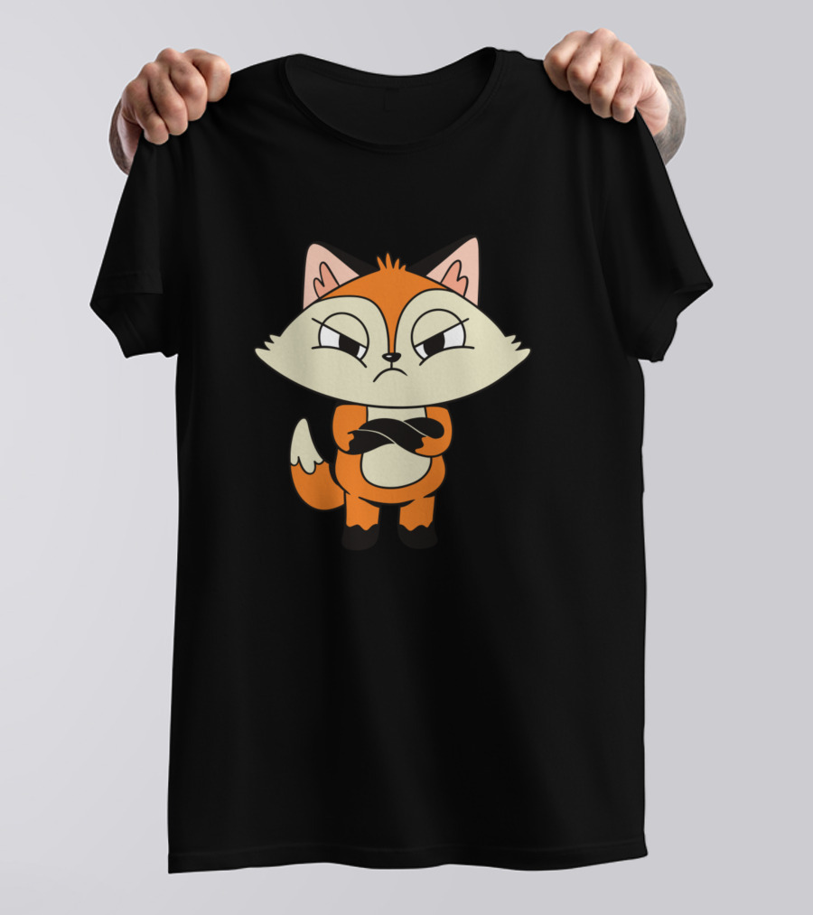 Angry Fox Crossed Arms Cartoon Character T-Shirt