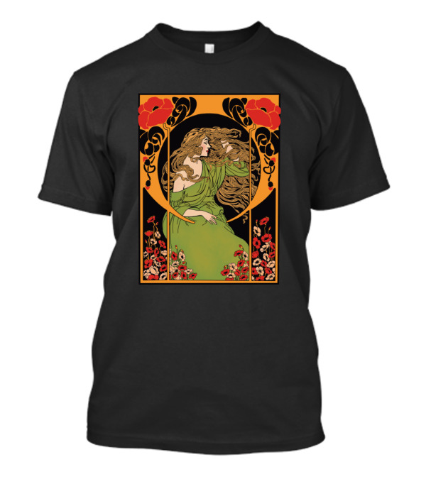 Art Deco Lady 2 On Floral Nouveau Style Green Dress T-Shirt