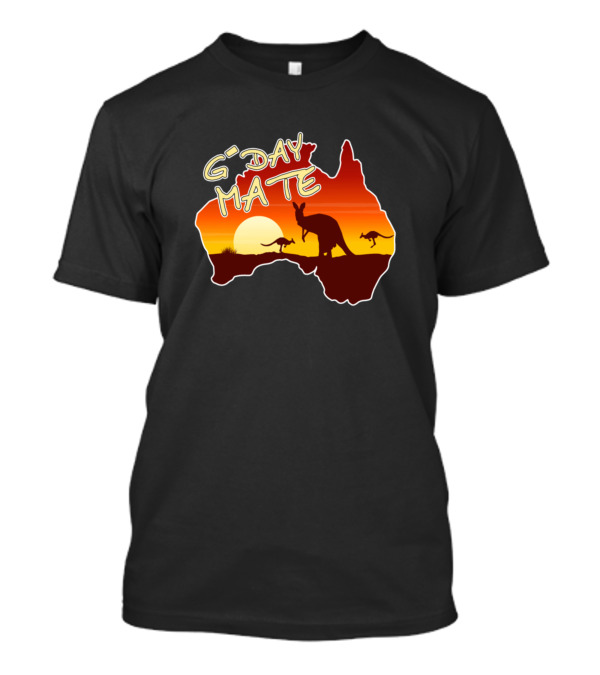 G'Day Mate Australia Kangaroo Sunset Silhouette Map T-Shirt