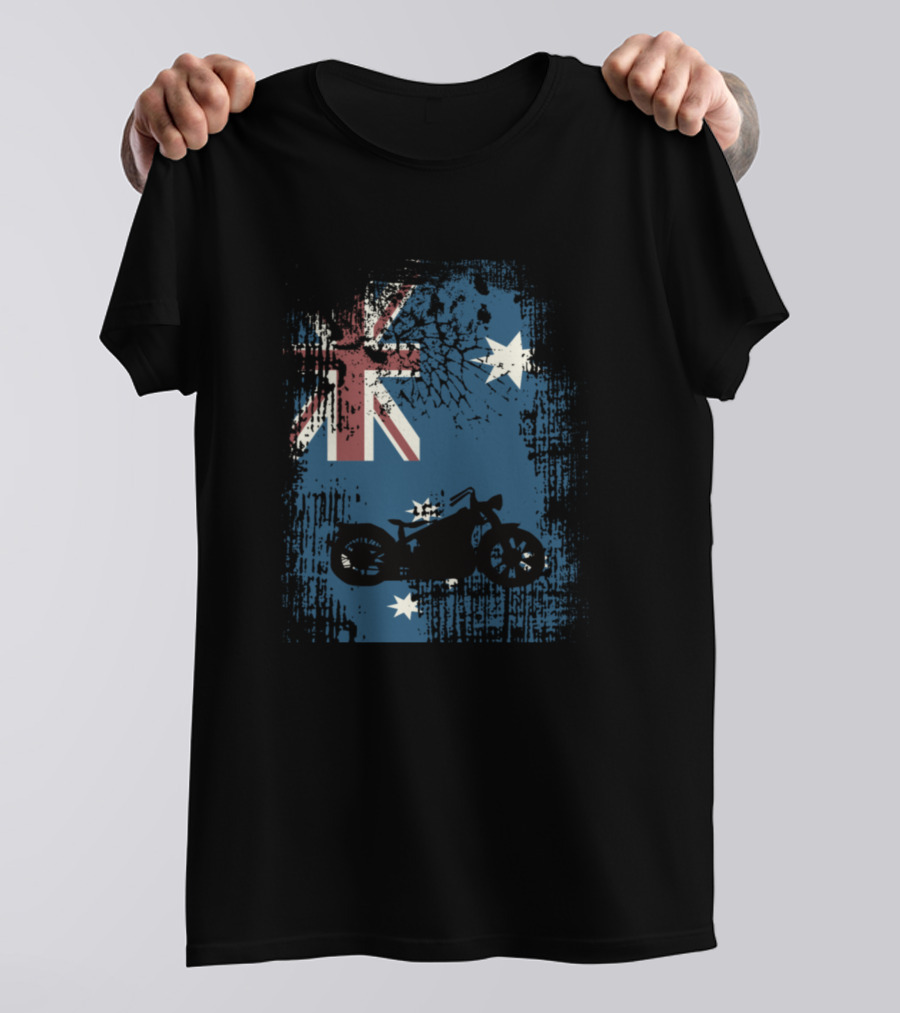 Australian Flag Grunge Motorcycle Biker With Stars T-Shirt