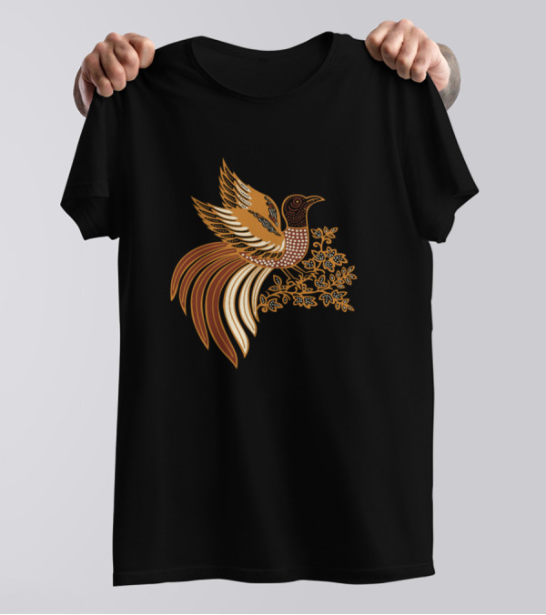 Batik Indonesia Bird Motif With Floral Elements T-Shirt