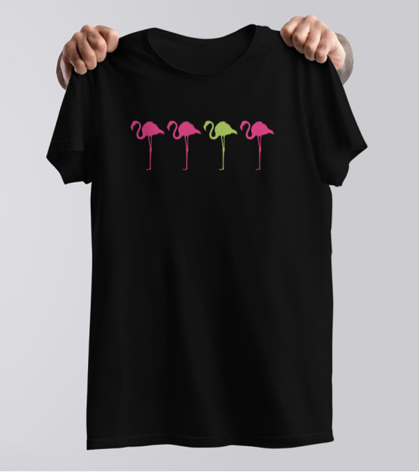 Be Different Funny Flamingo Be Different Pink Green Contrast T-Shirt