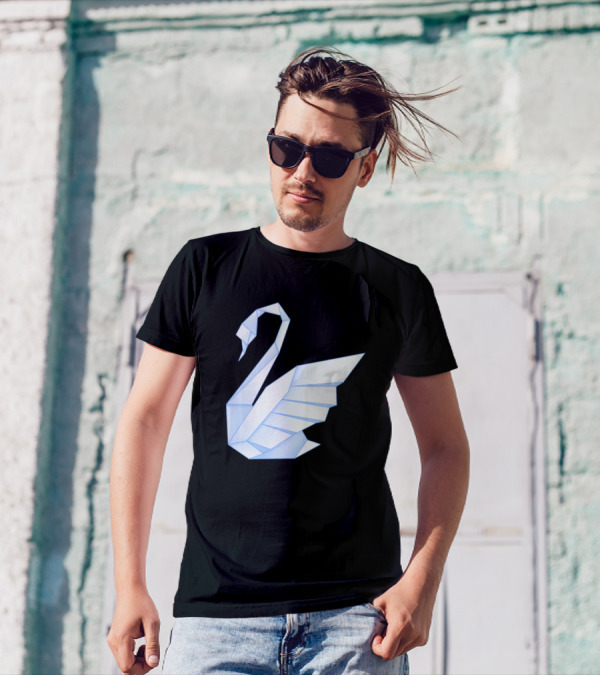 Blue Origami Swan Iconic Minimalist Fold T-Shirt