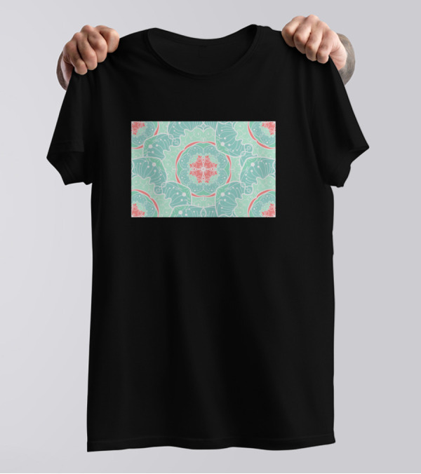 Boho Neck Gaiter Teal Pink Floral T-Shirt