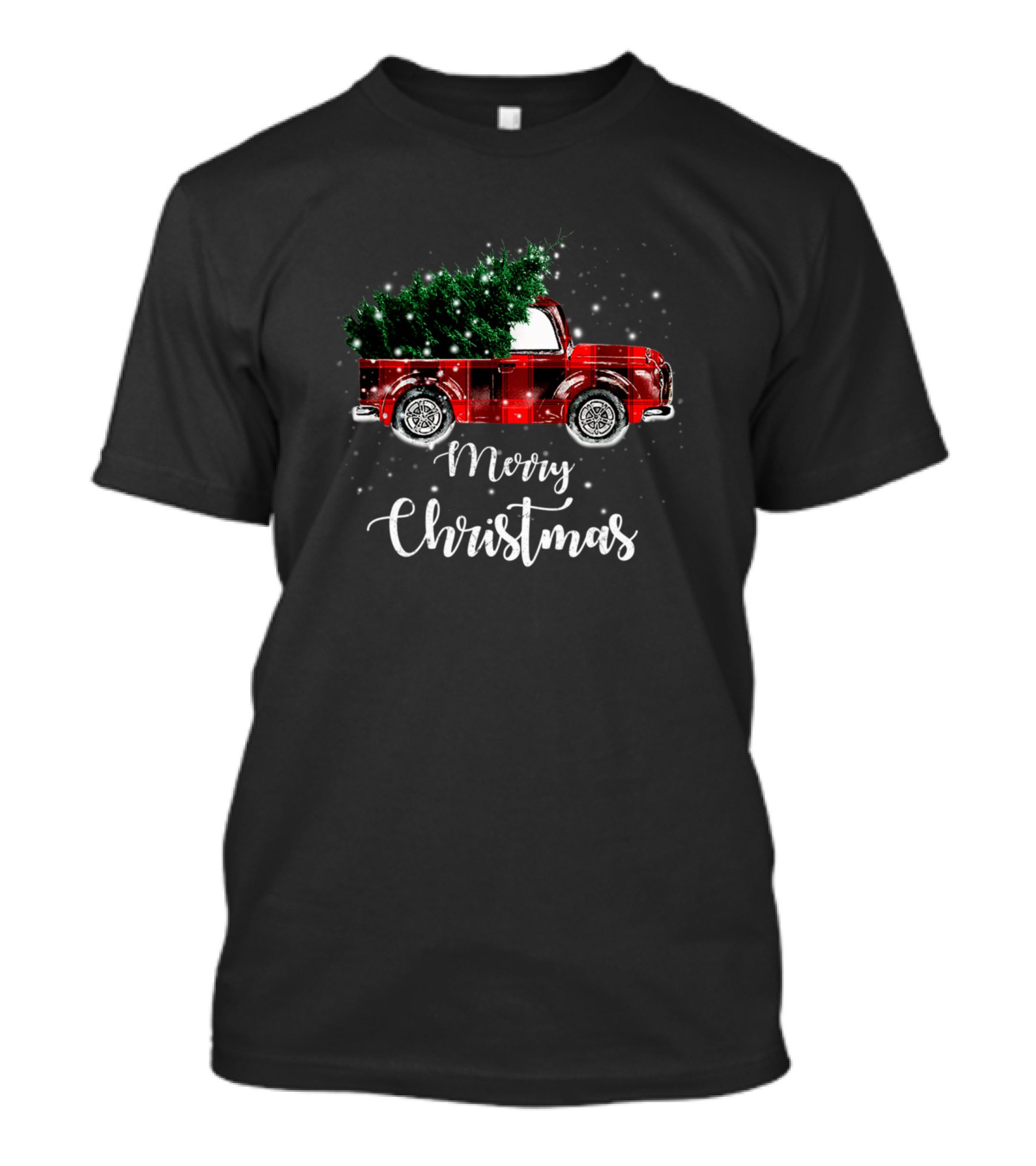 Merry Christmas Buffalo Plaid Red Truck With Christmas Tree T-Shirt