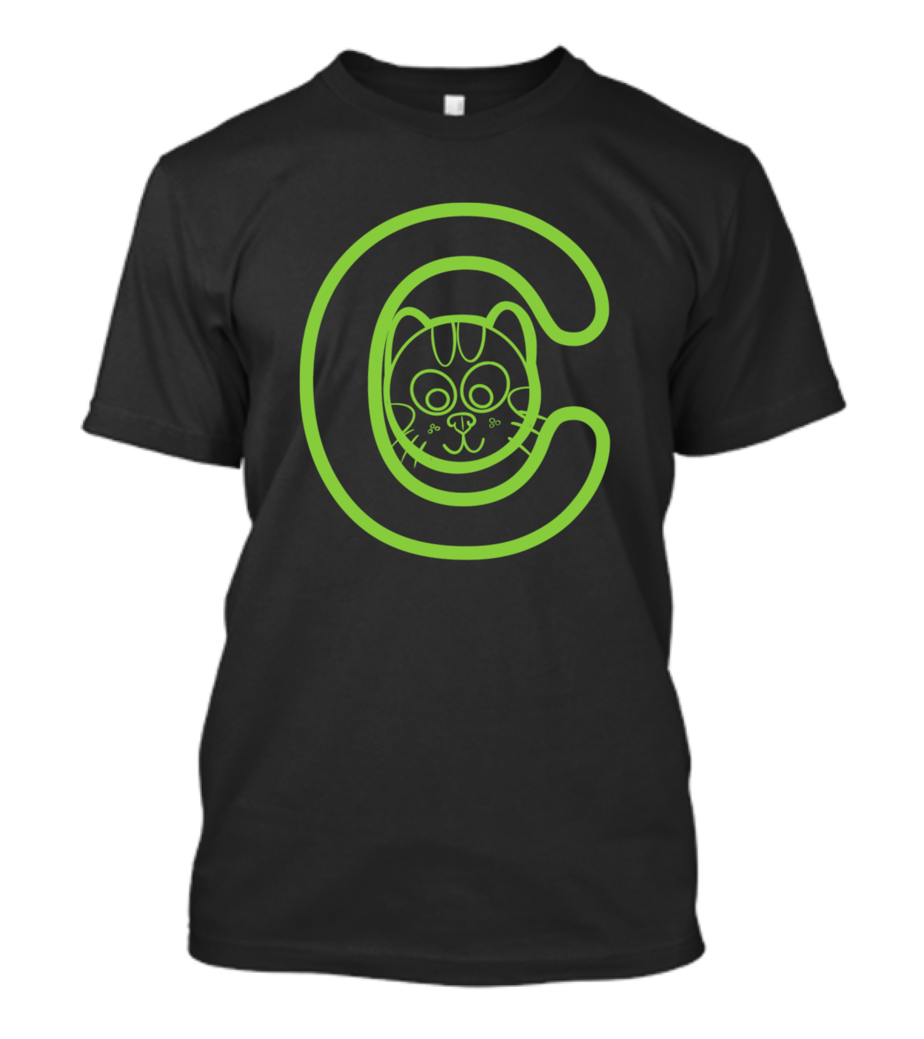 C Is For Cat Kitty Green Letter And Cat Face T-Shirt
