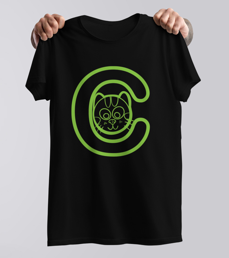 C Is For Cat Kitty Green Letter And Cat Face T-Shirt