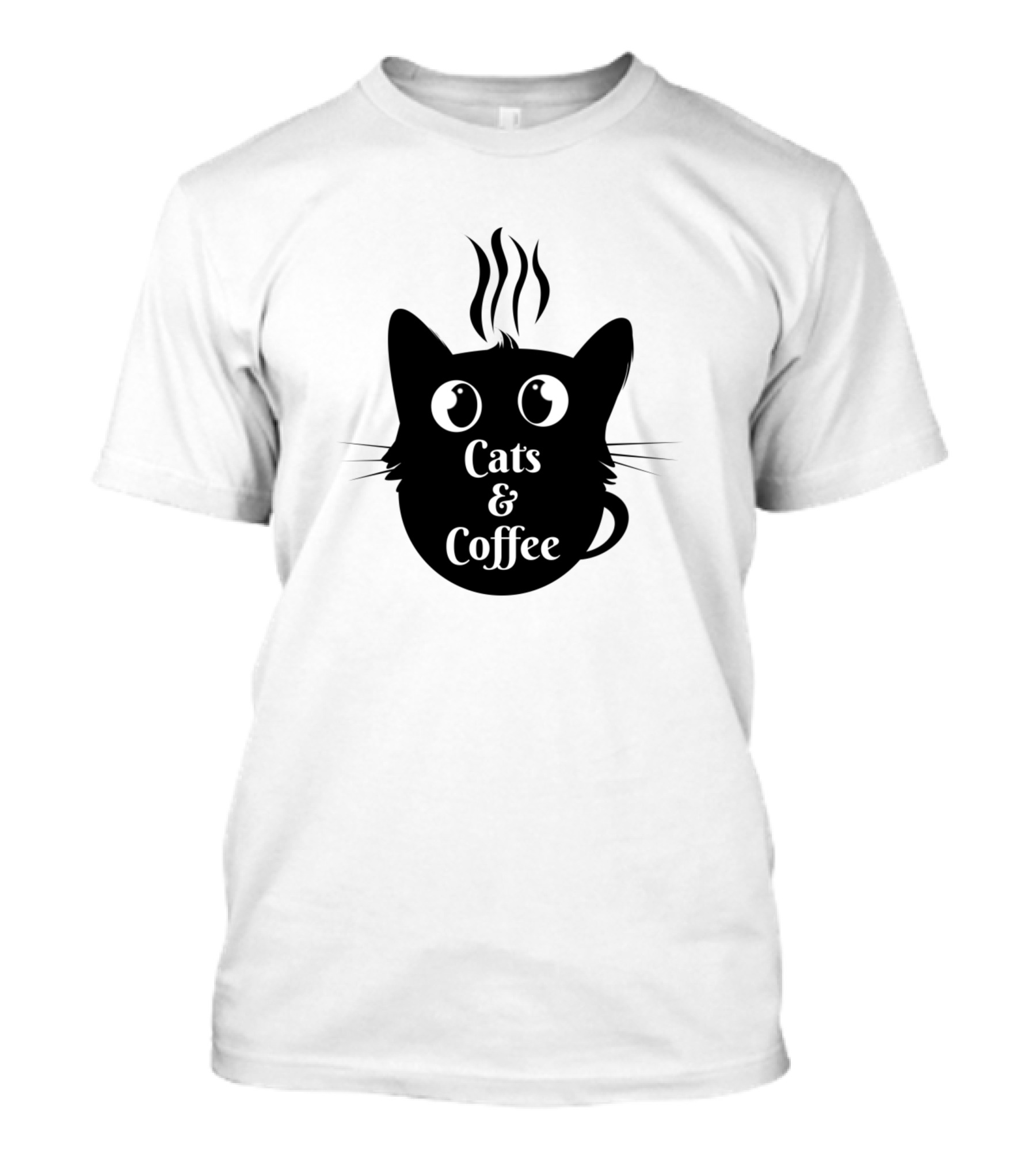 Cats And Coffee Silhouette Whiskers Steam Eyes T-Shirt