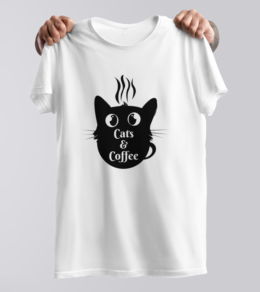Cats And Coffee Silhouette Whiskers Steam Eyes T-Shirt