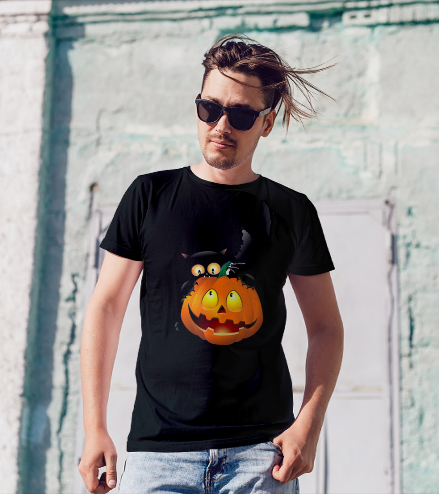 Cats Halloween Spooky Pumpkins Funny Kitty Cat T-Shirt