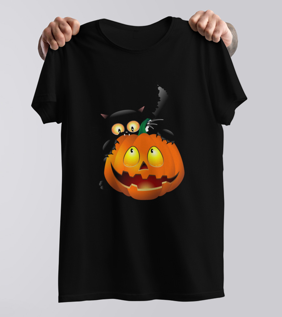 Cats Halloween Spooky Pumpkins Funny Kitty Cat T-Shirt