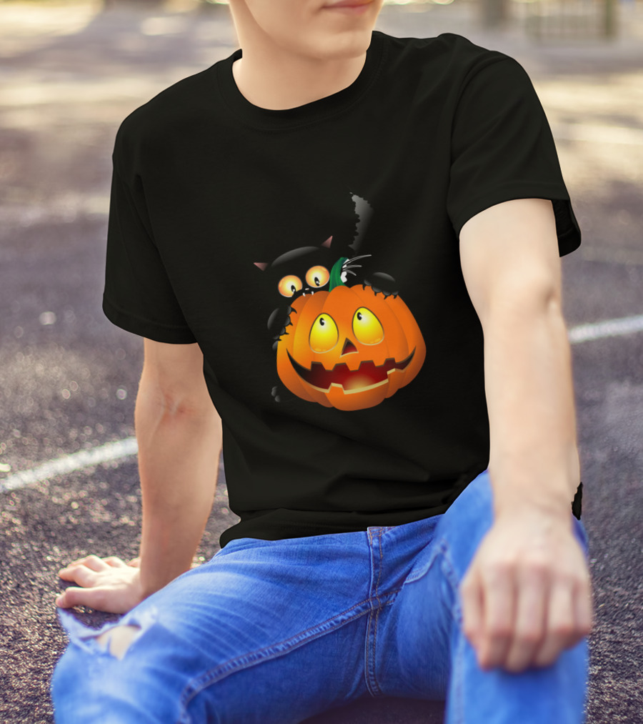 Cats Halloween Spooky Pumpkins Funny Kitty Cat T-Shirt