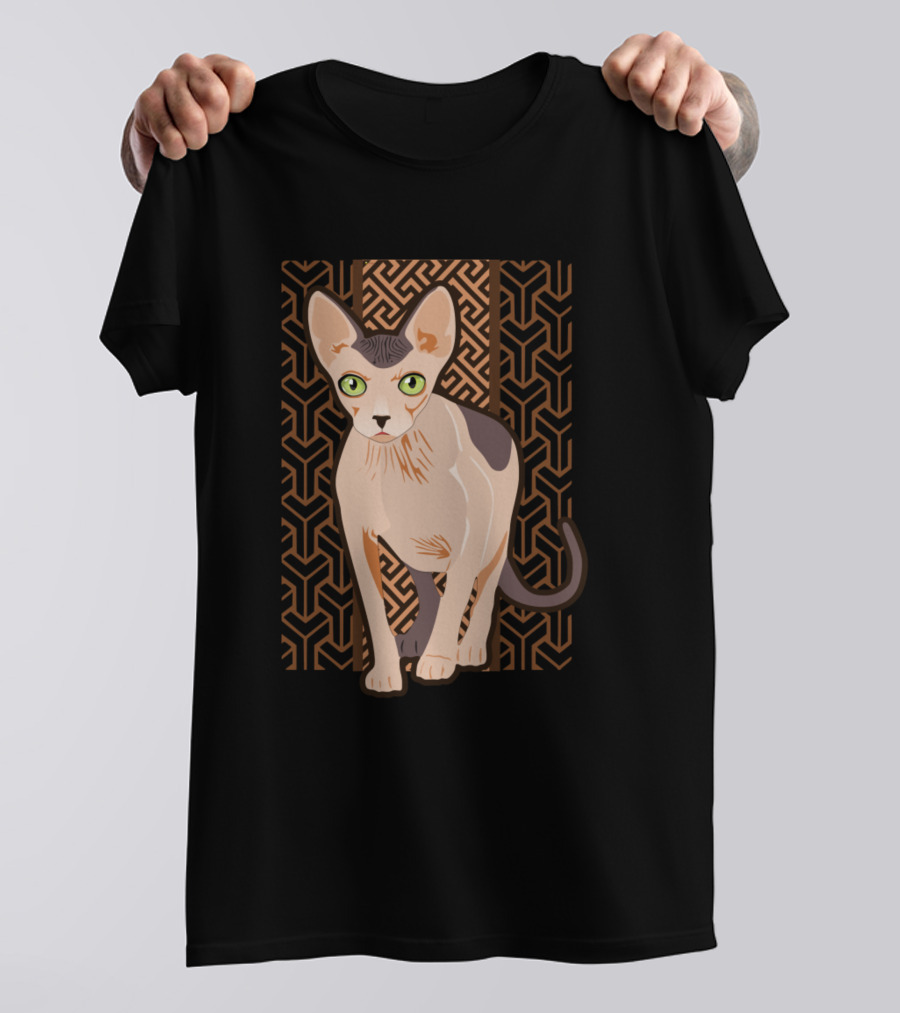 Sphinx Cat Essential Kitten Kitty With Geometric Pattern Background T-Shirt