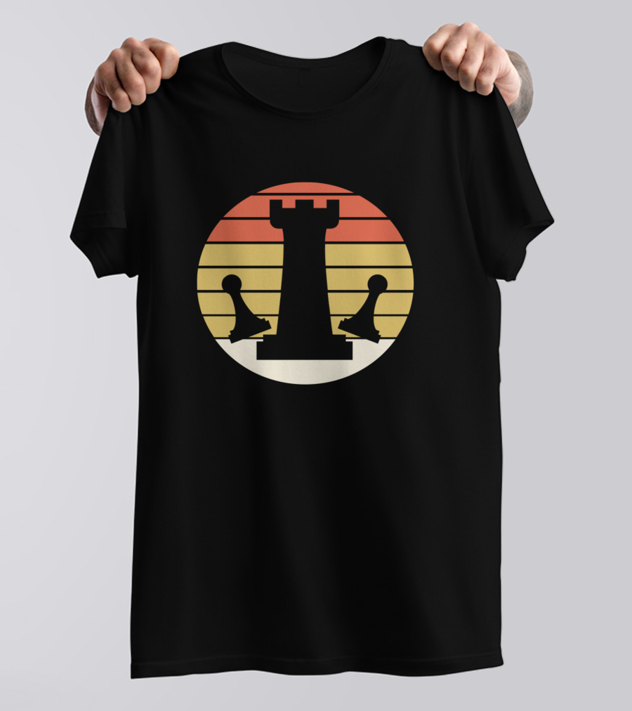 Chess Lover Retro Sunset Chess Pieces T-Shirt
