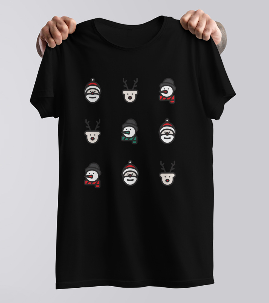 Christmas Snowmen And Reindeer Faces T-Shirt