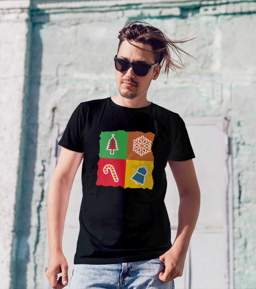 Christmas Tiles Tree Snowflake Candy Cane Bell T-Shirt