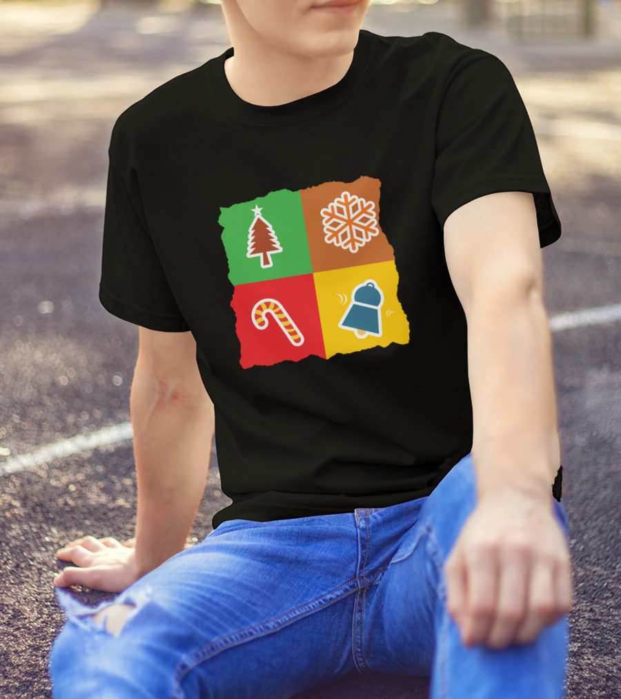 Christmas Tiles Tree Snowflake Candy Cane Bell T-Shirt