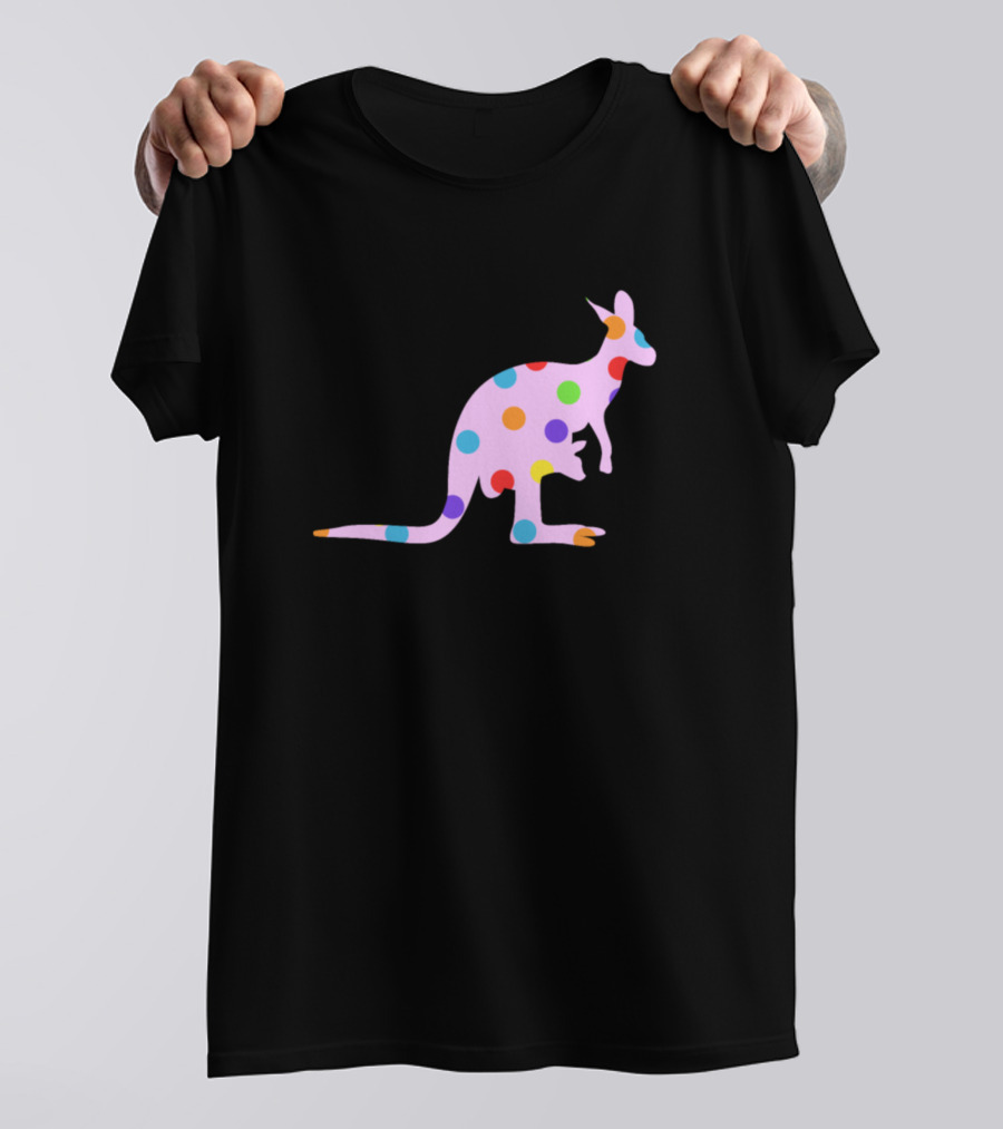 Colorful Kangaroo With Polka Dots In T-Shirt