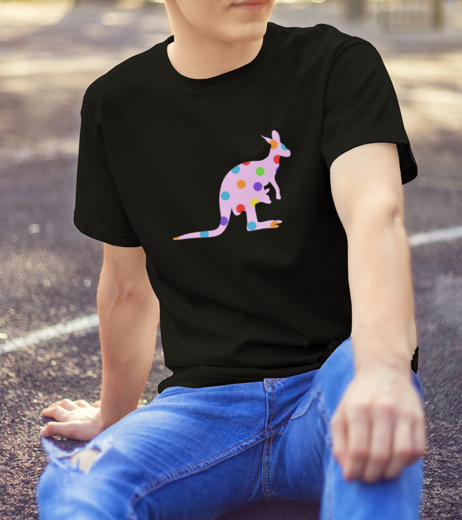Colorful Kangaroo With Polka Dots In T-Shirt