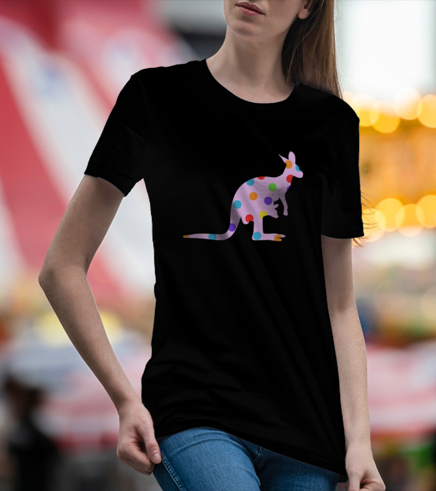 Colorful Kangaroo With Polka Dots In T-Shirt
