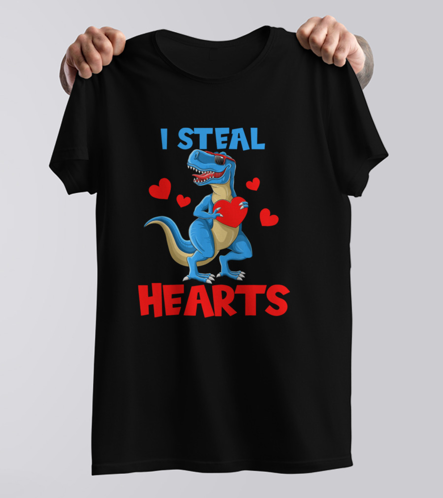 I Steal Hearts Dinosaur Valentine Day Funny T-Shirt