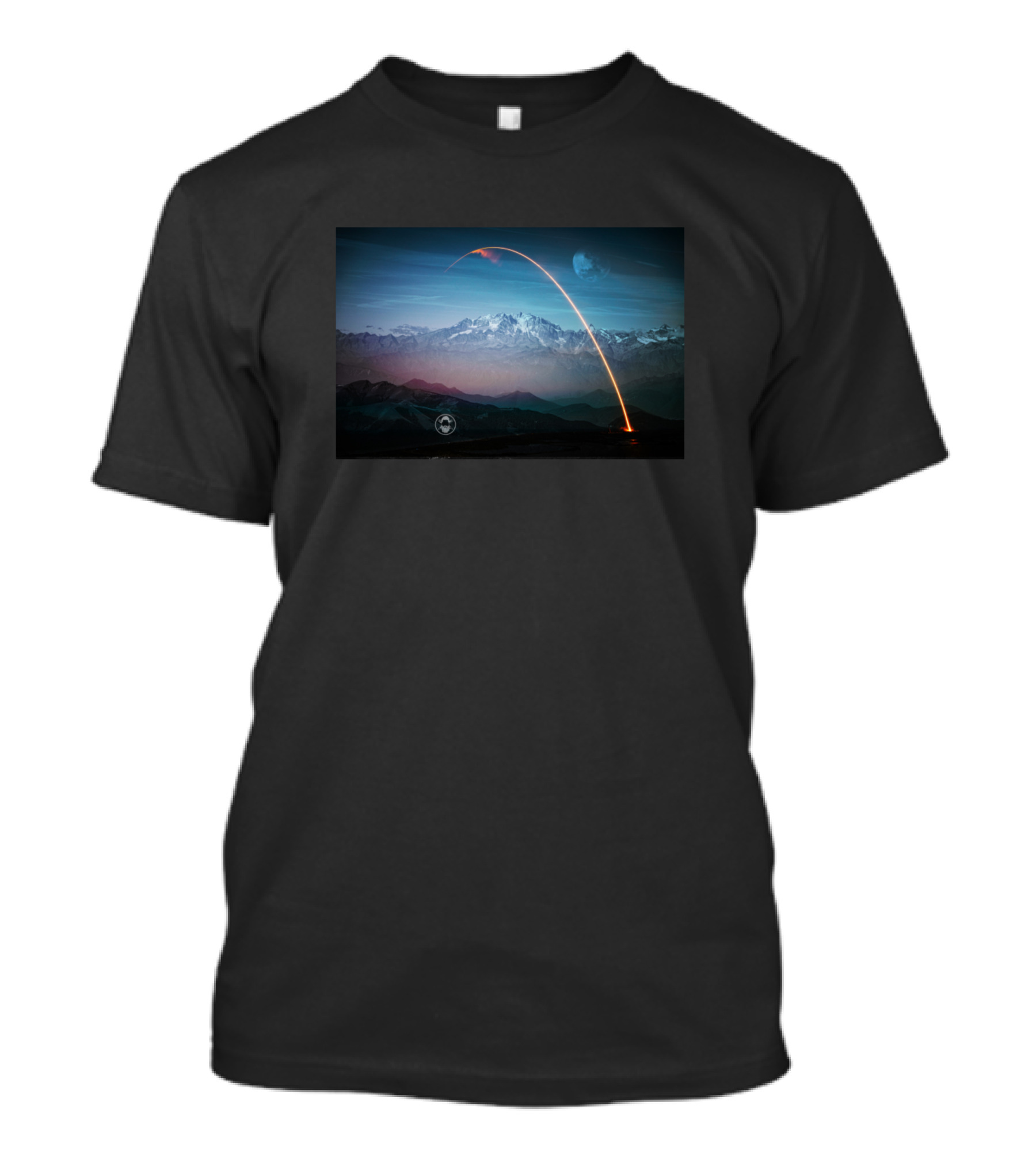 Distant Planet Mountain Landscape Rocket Launch T-Shirt