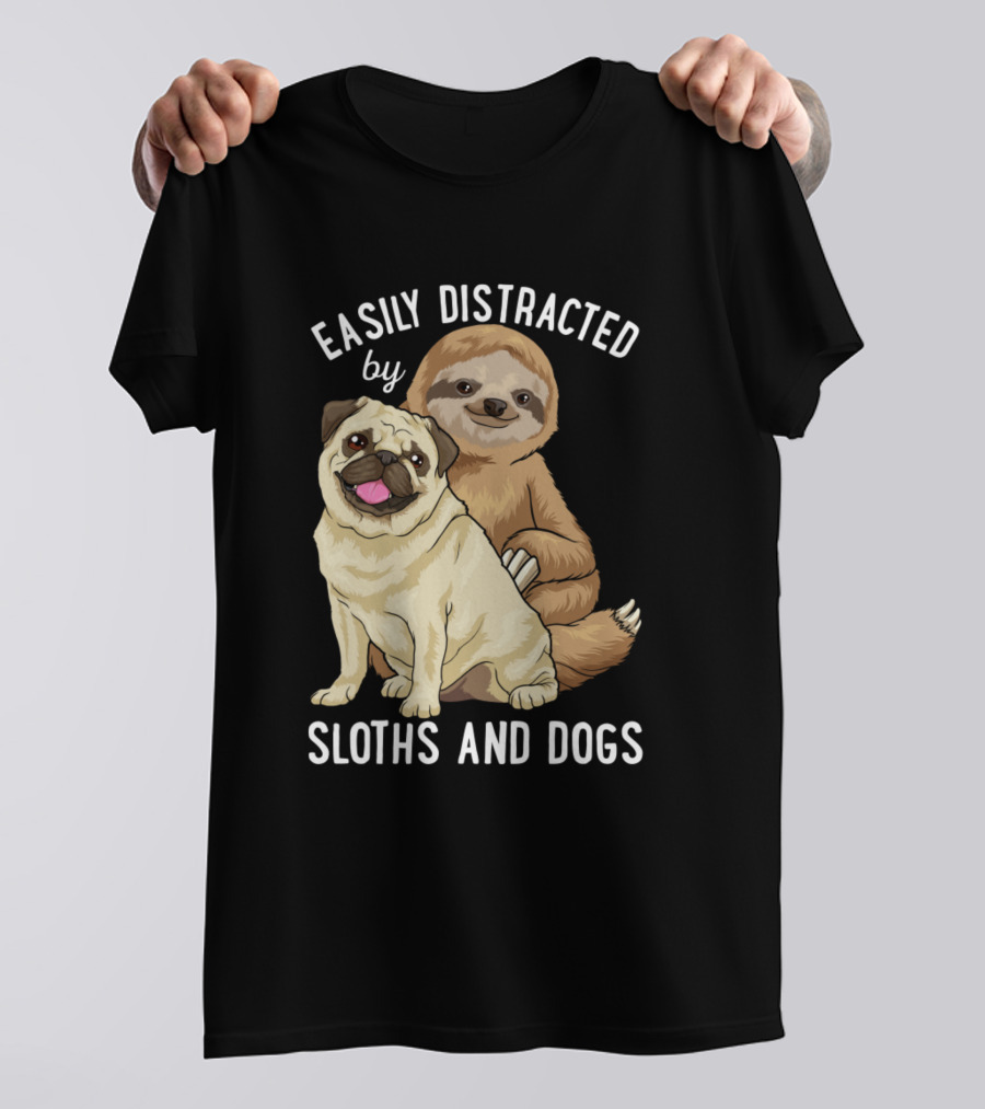 Easily Distracted By Sloths And Dogs Cute Sloth Pug Duo T-Shirt
