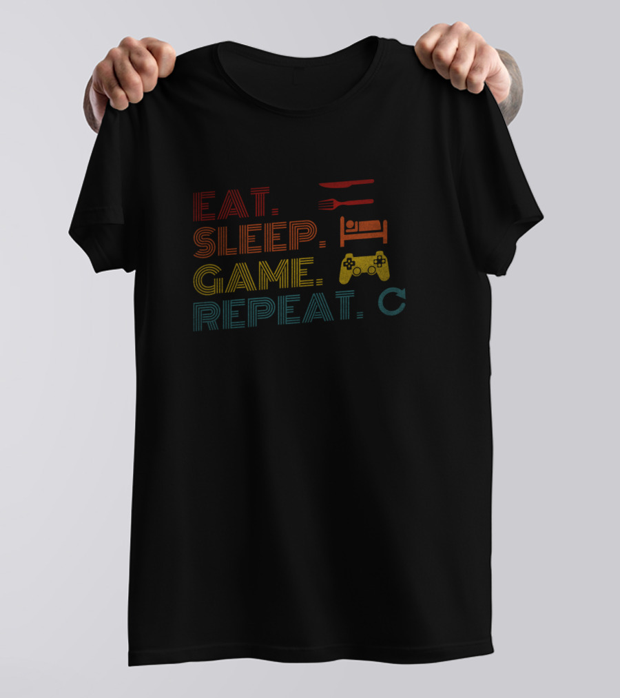 Eat Sleep Game Repeat Gamer Daily Routine Controller Icons T-Shirt