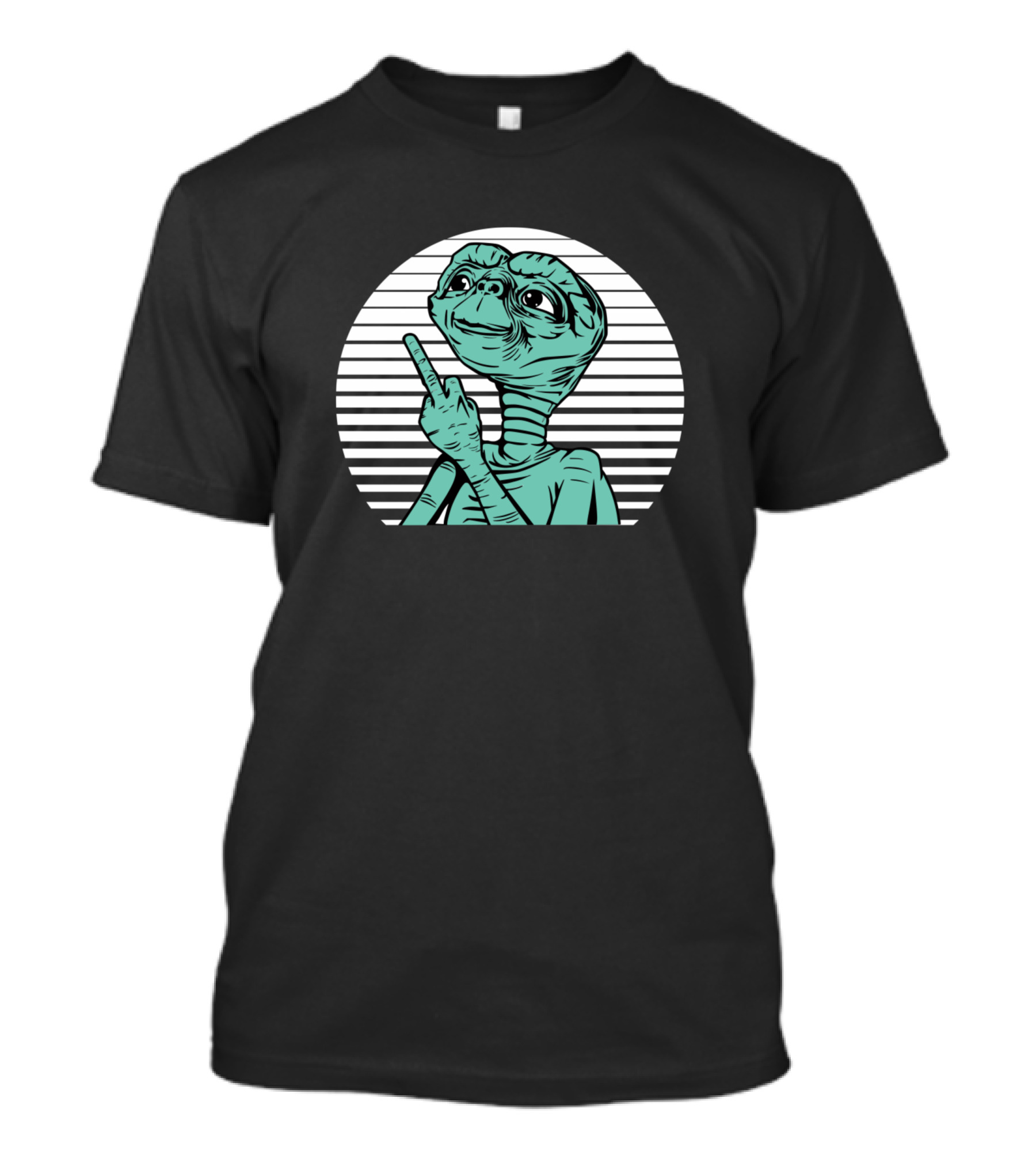 E.T. Middle Finger Alien Against Striped Circle T-Shirt