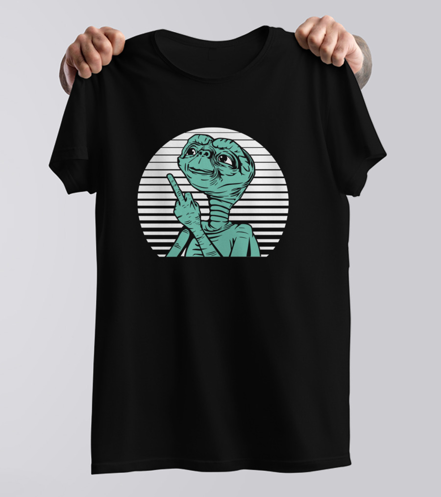 E.T. Middle Finger Alien Against Striped Circle T-Shirt