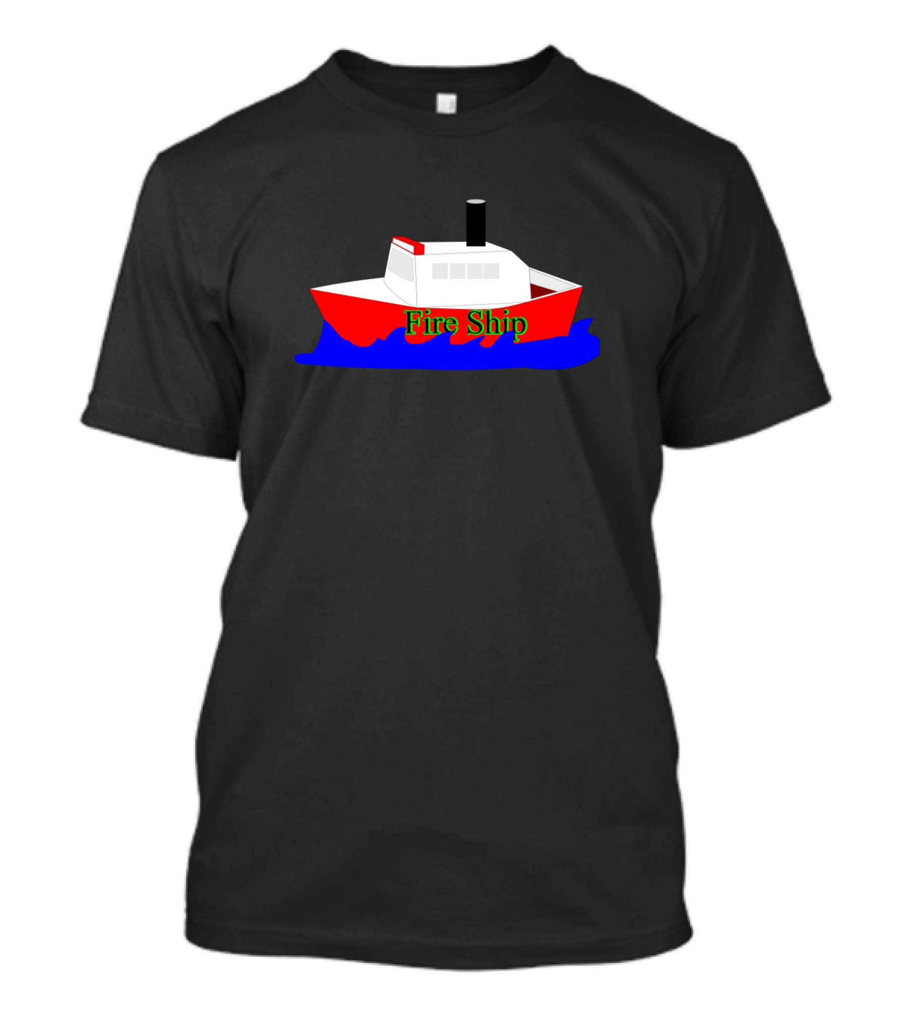 Fire Ship Red Boat On Blue Water T-Shirt