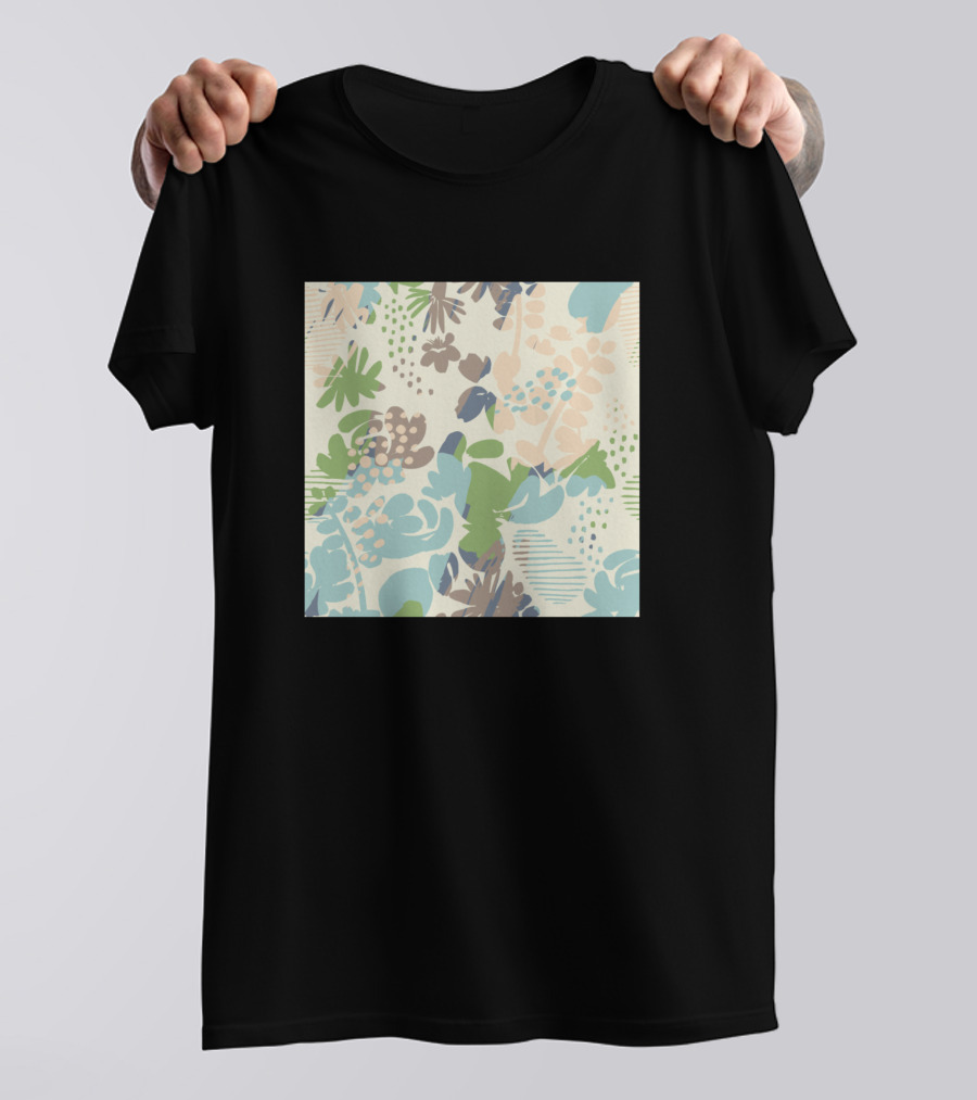 Floral Seamless Pattern With Trendy Hand Drawn Elements In Pastel Colors T-Shirt