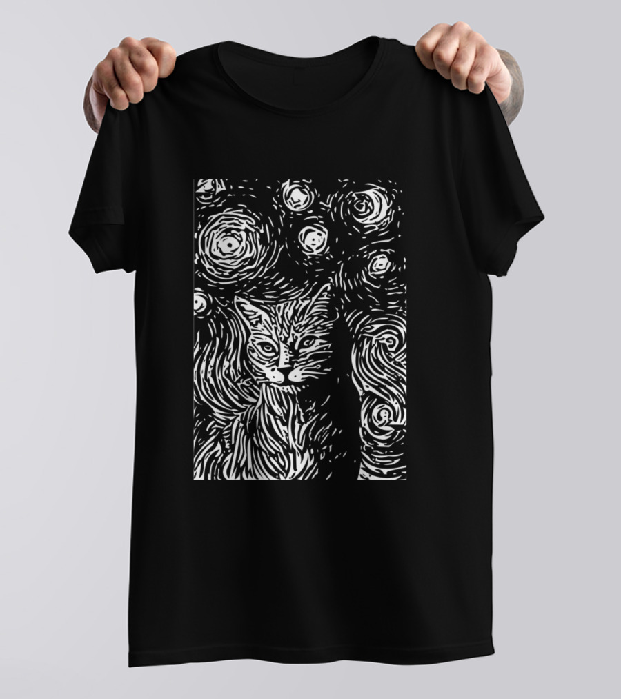 Funny Artistic Cat Gogh Starry Night T-Shirt