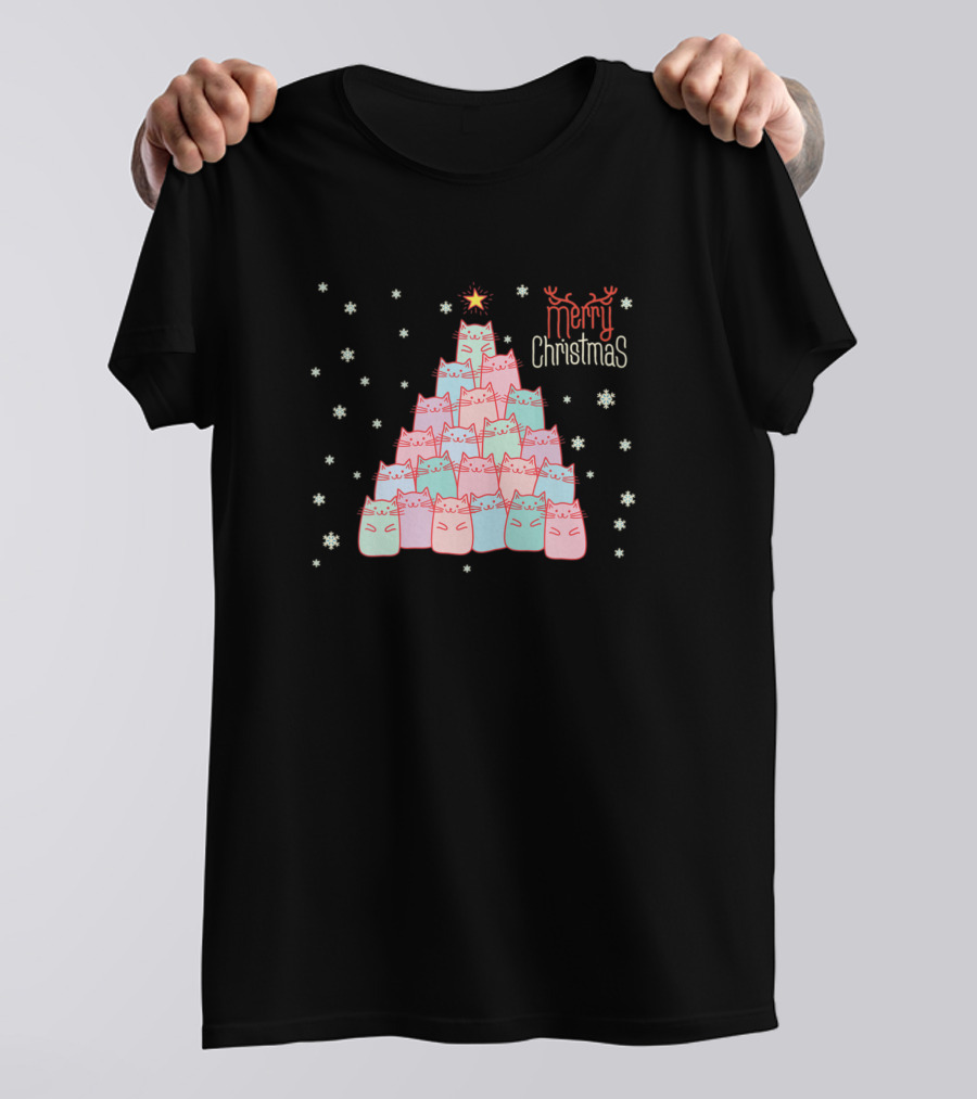 Merry Christmas Cute Cats Christmas Tree Holiday T-Shirt