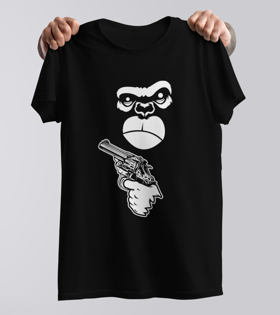 Funny Gorilla Holding A Revolver Gun T-Shirt