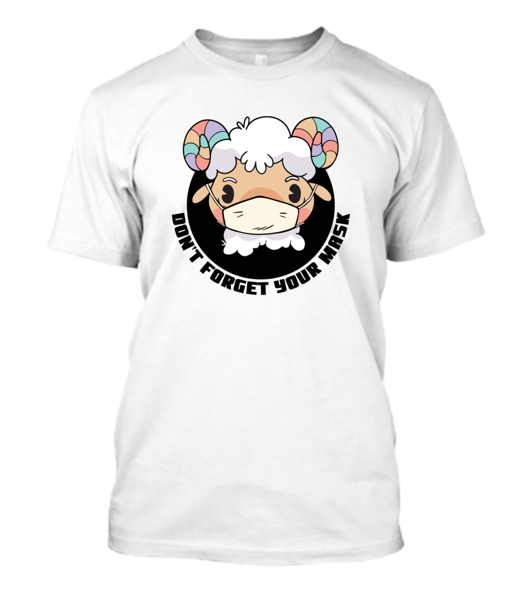 Don't Forget Your Mask Cute Sheep Wearing Face Mask With Colorful Horns T-Shirt