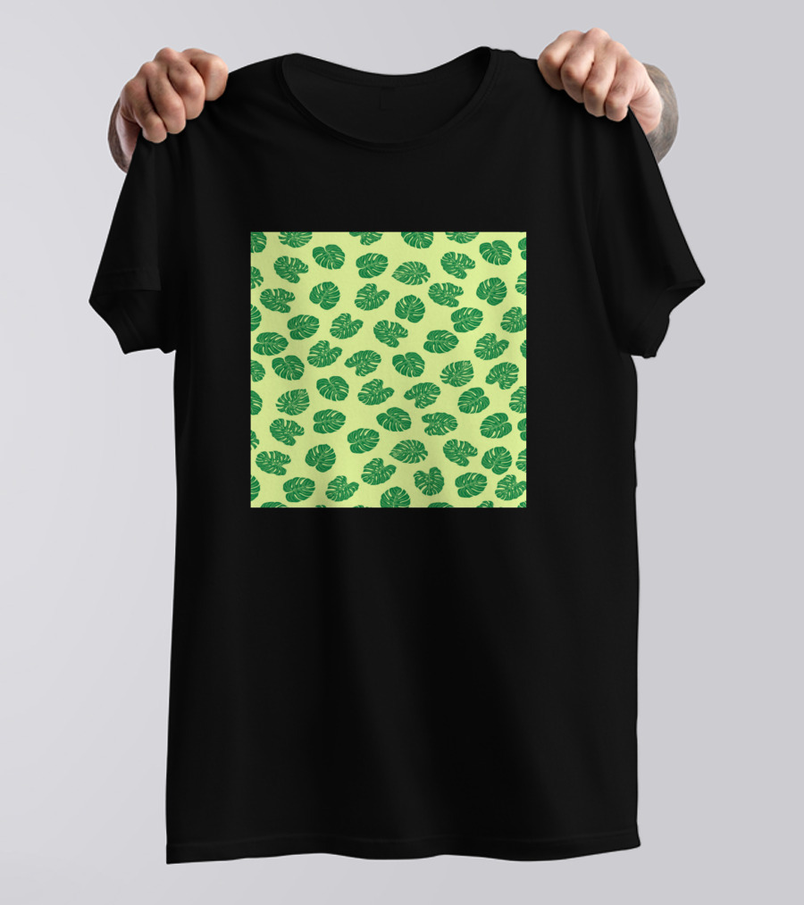 Green Minimalist Monstera Leaf Pattern Squares T-Shirt